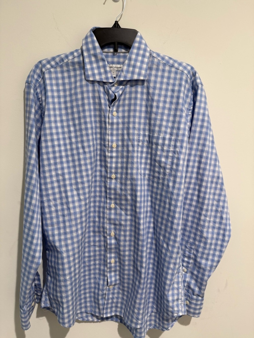 Peter Millar Light Blue and White Gingham Button-Down Shirt
